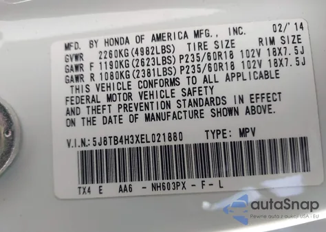2014 Acura Rdx from USA, damaged, VIN 5J8TB4H3XEL021880